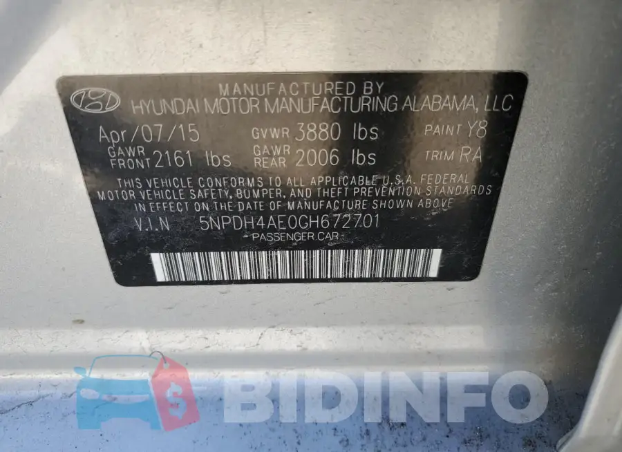 5NPDH4AE0GH672701 Photo# 12