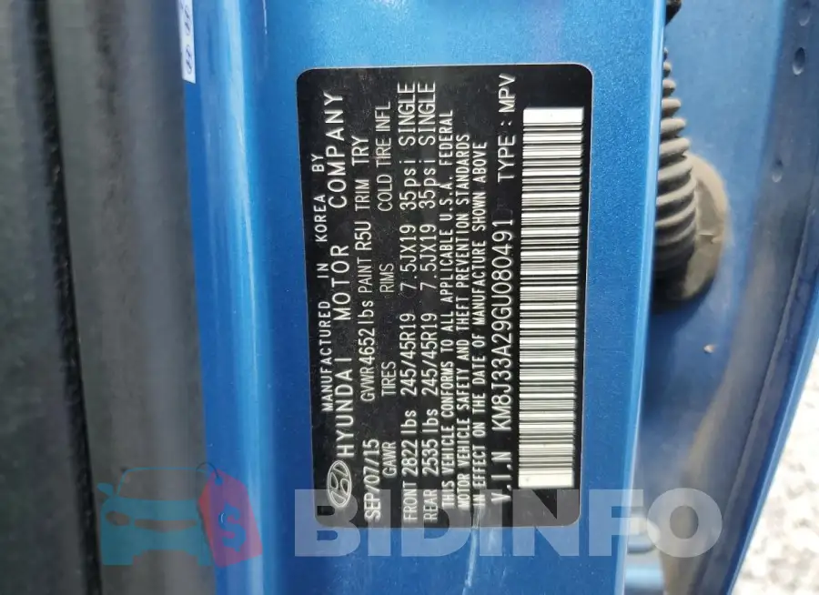 KM8J33A29GU080491 Photo# 12