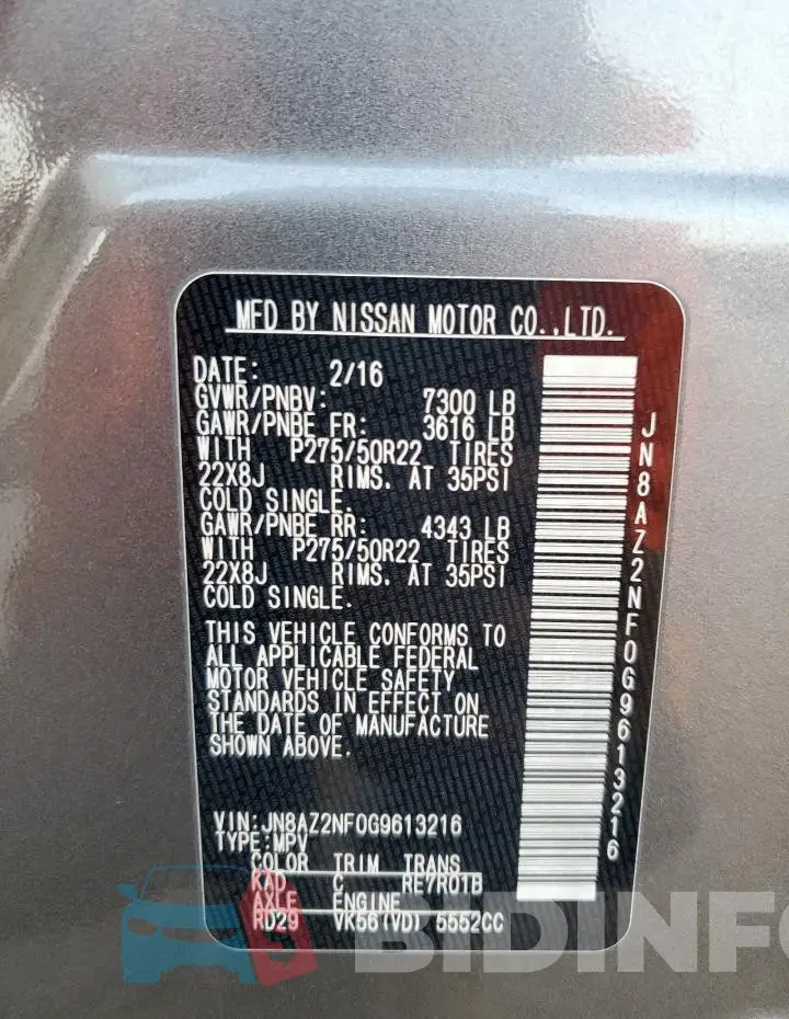 JN8AZ2NF0G9613216 Photo# 13