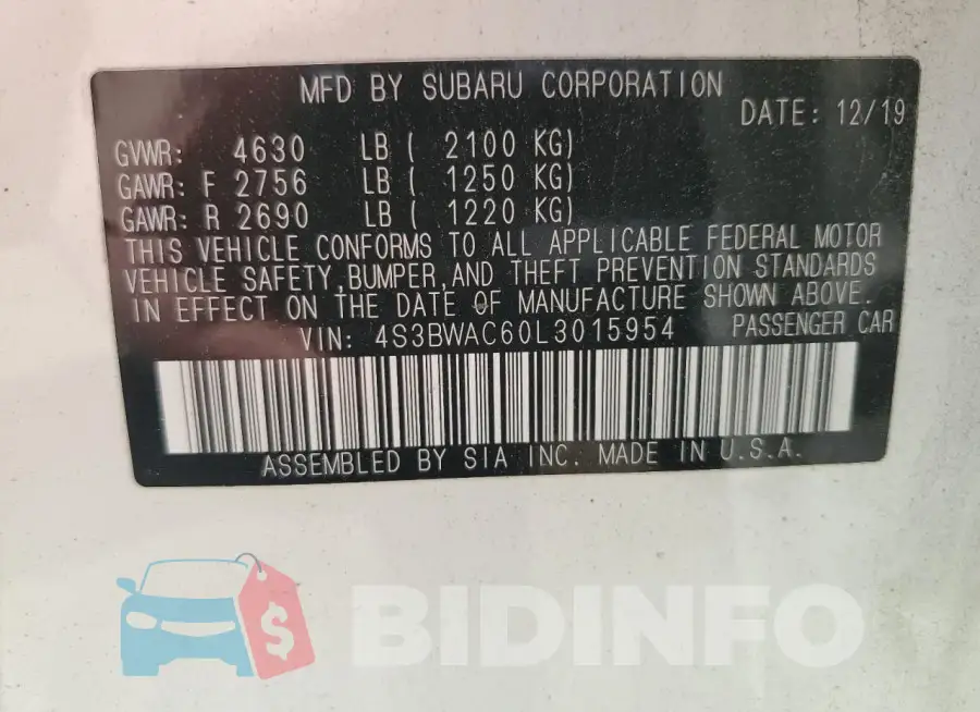 4S3BWAC60L3015954 Photo# 12