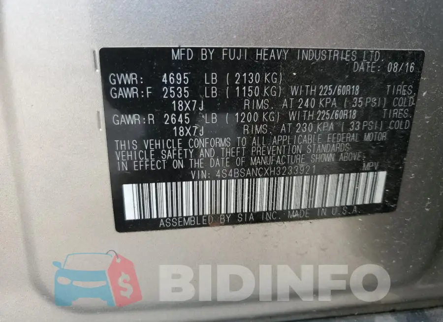 4S4BSANCXH3233921 Photo# 13