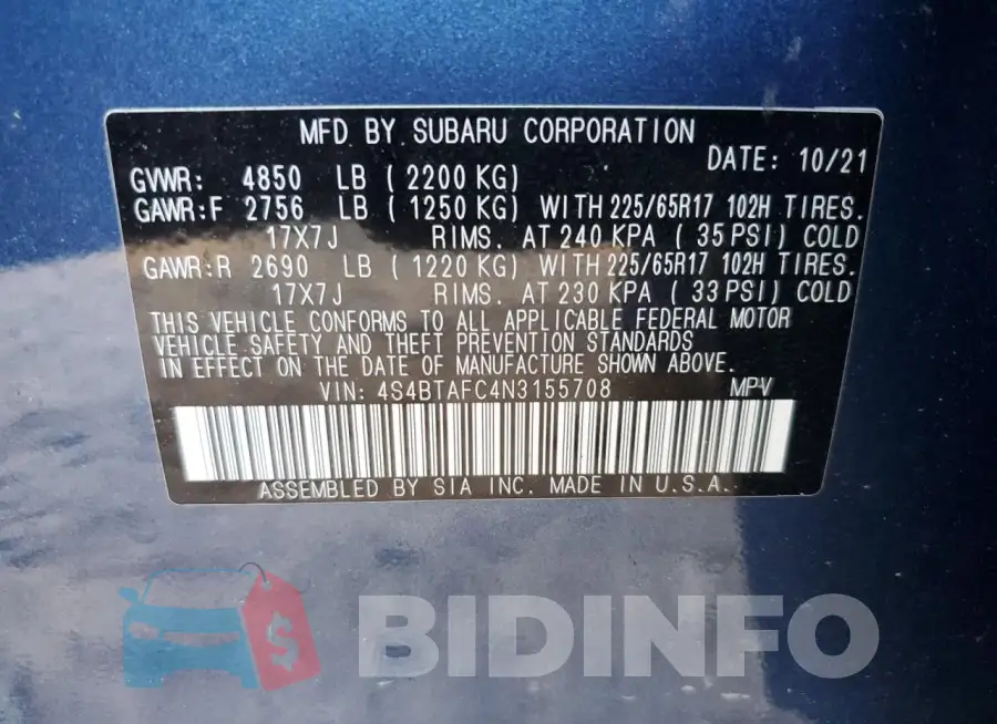 4S4BTAFC4N3155708 Photo# 13