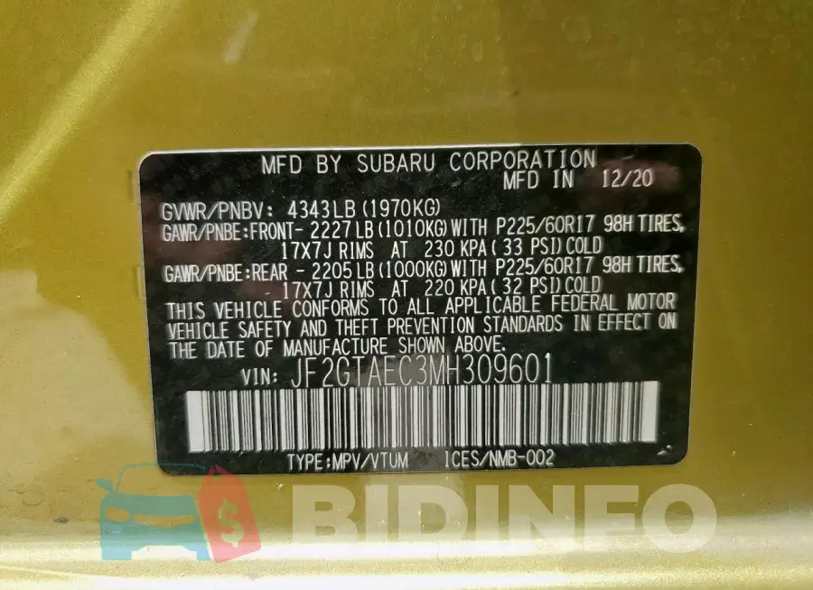 JF2GTAEC3MH309601 Photo# 13