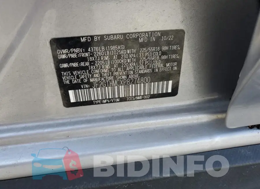 JF2GTHMCXP8274800 Photo# 13