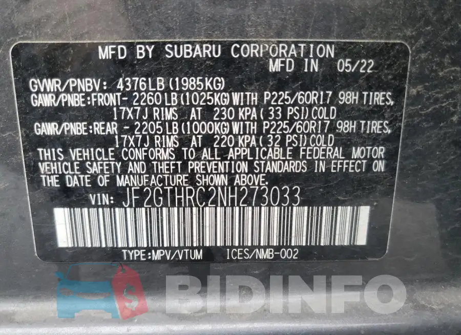 JF2GTHRC2NH273033 Photo# 14