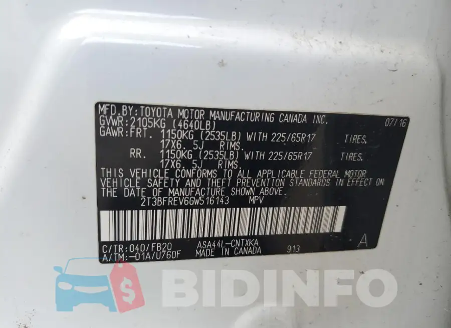 2T3BFREV6GW516143 Photo# 13