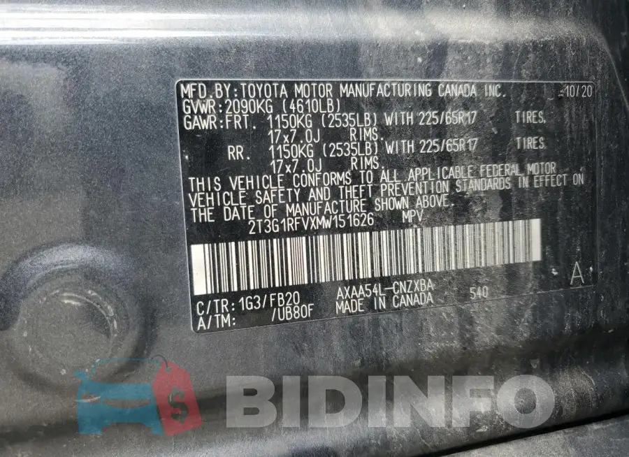 2T3G1RFVXMW151626 Photo# 14
