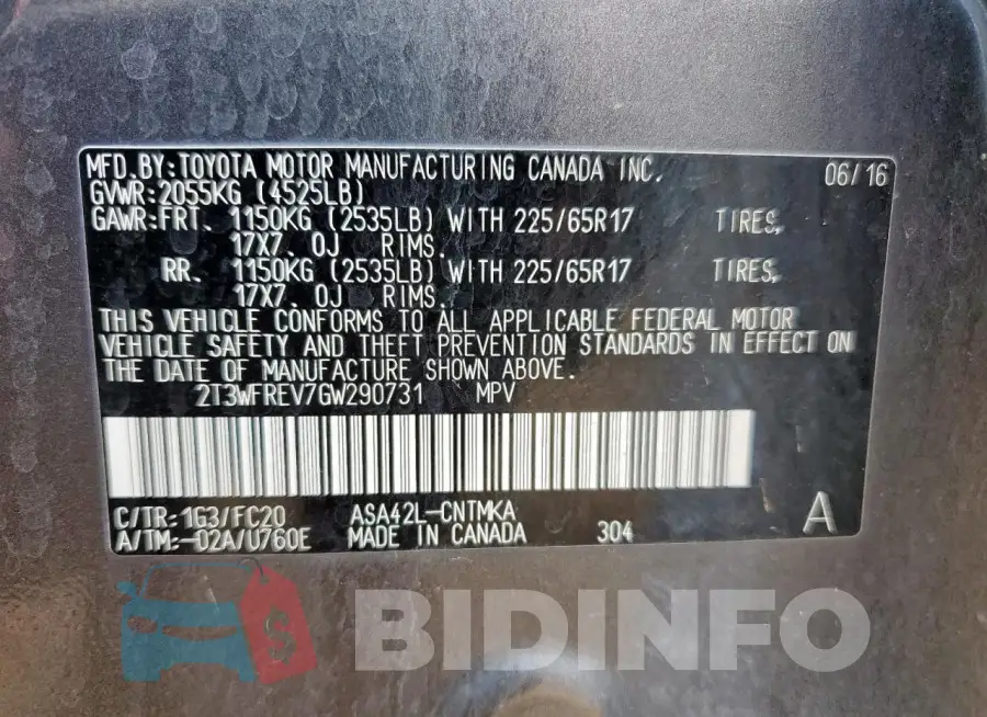2T3WFREV7GW290731 Photo# 13