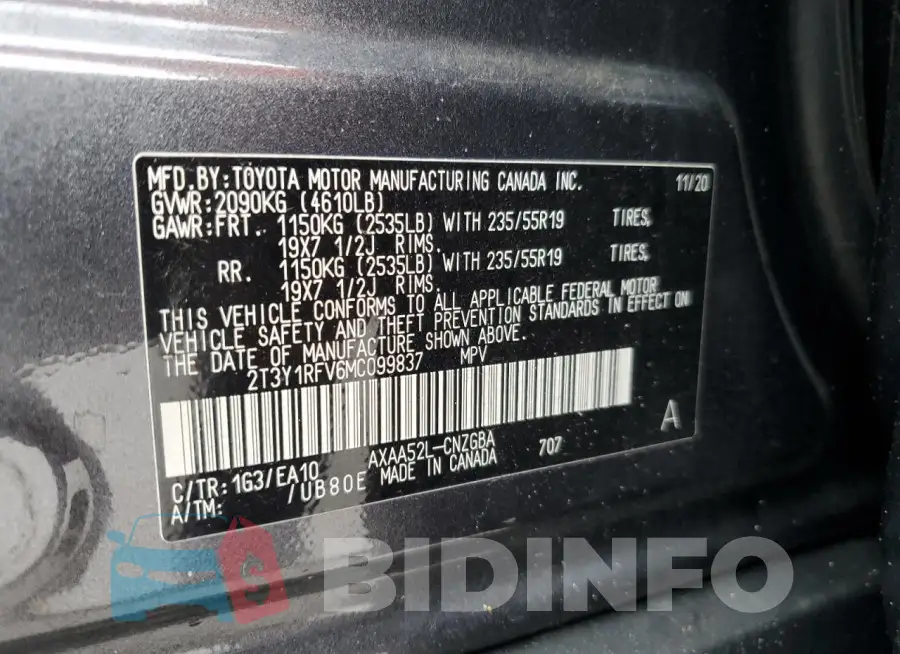 2T3Y1RFV6MC099837 Photo# 13