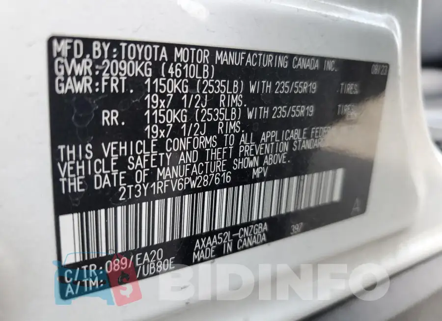 2T3Y1RFV6PW287616 Photo# 12