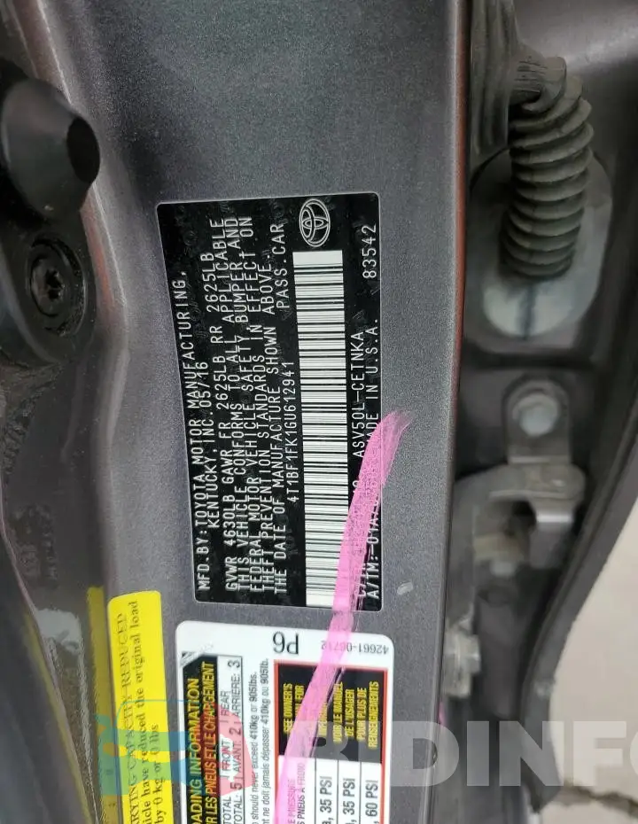 4T1BF1FK1GU612941 Photo# 12
