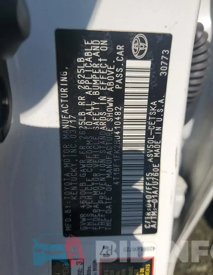 4T1BF1FK2HU410482 Photo# 12
