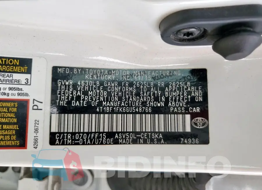 4T1BF1FK6GU548766 Photo# 12