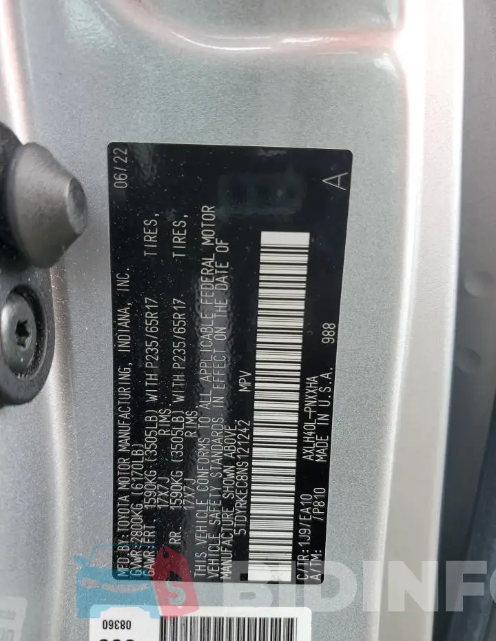 5TDYRKEC8NS121242 Photo# 13