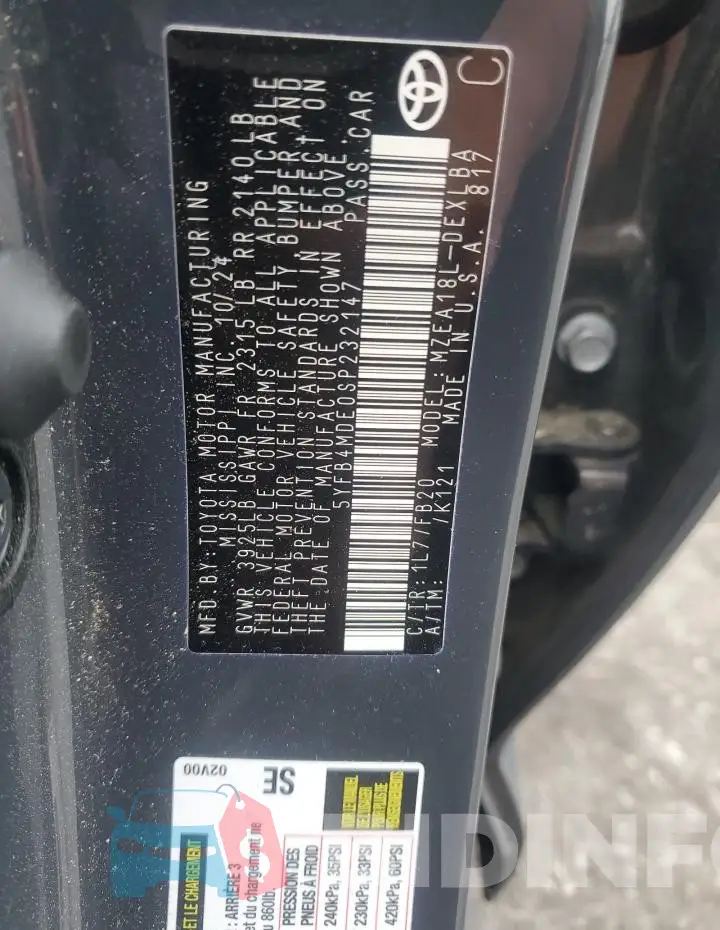 5YFB4MDE0SP232147 Photo# 12
