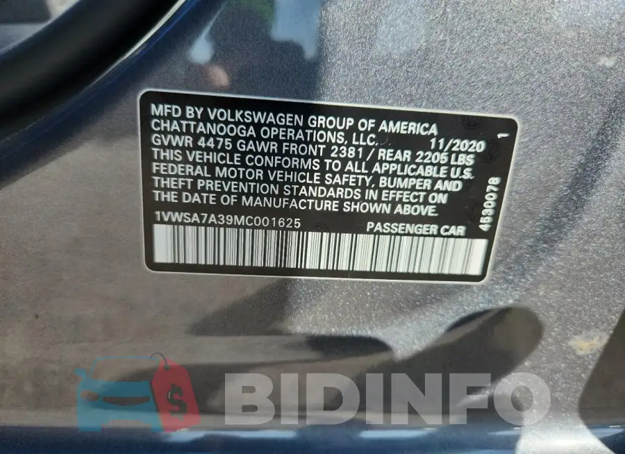 1VWSA7A39MC001625 Photo# 13