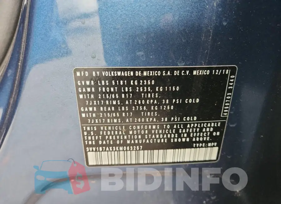 3VV1B7AX3KM063257 Photo# 13