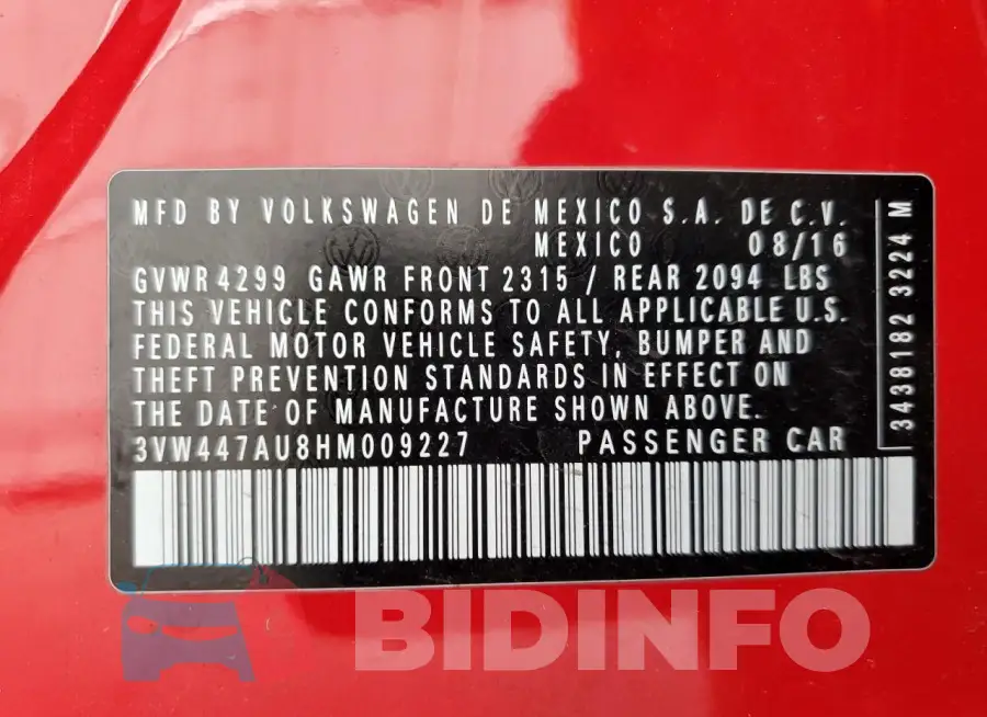 3VW447AU8HM009227 Photo# 13