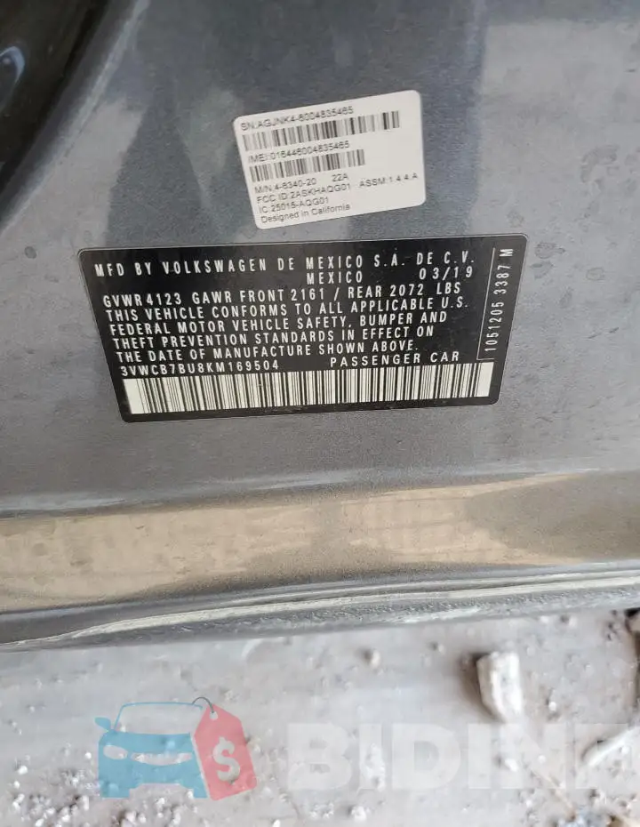 3VWCB7BU8KM169504 Photo# 13