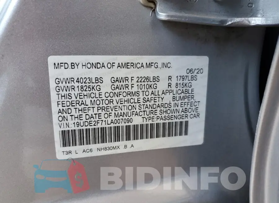 19UDE2F71LA007090 Photo# 13