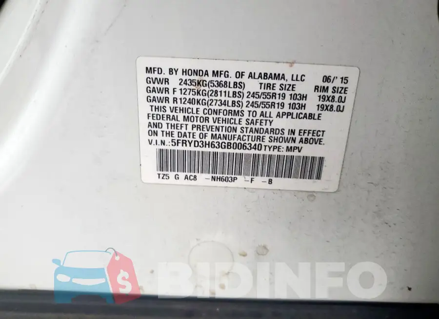 5FRYD3H63GB006340 Photo# 13