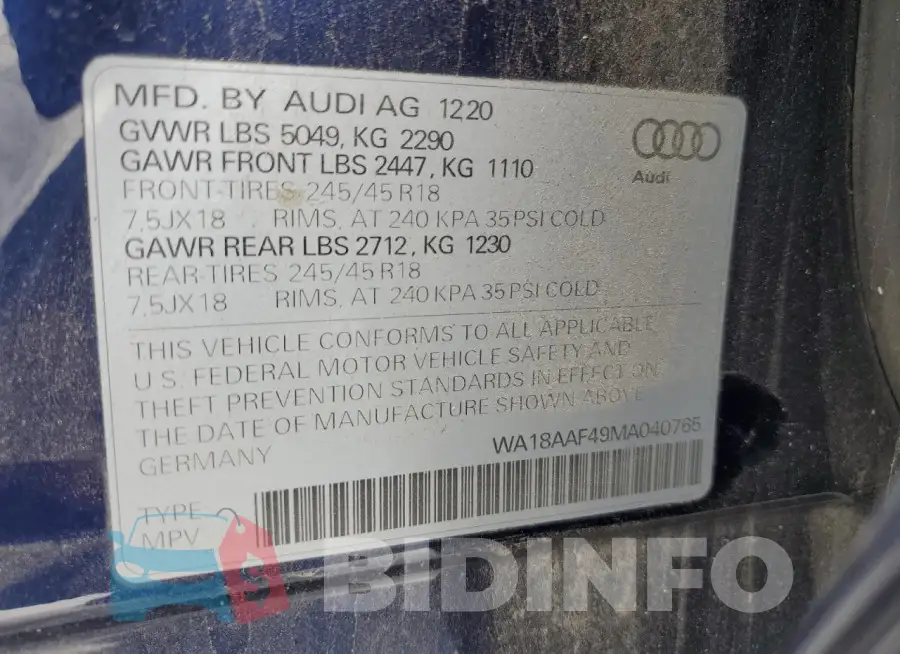 WA18AAF49MA040765 Photo# 12
