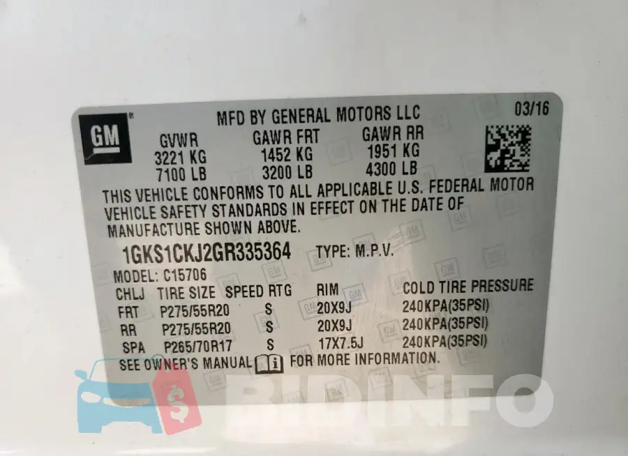 1GKS1CKJ2GR335364 Photo# 13