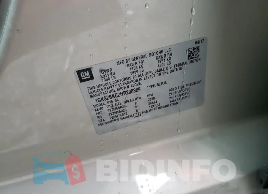 1GKS2BKC2HR298889 Photo# 13