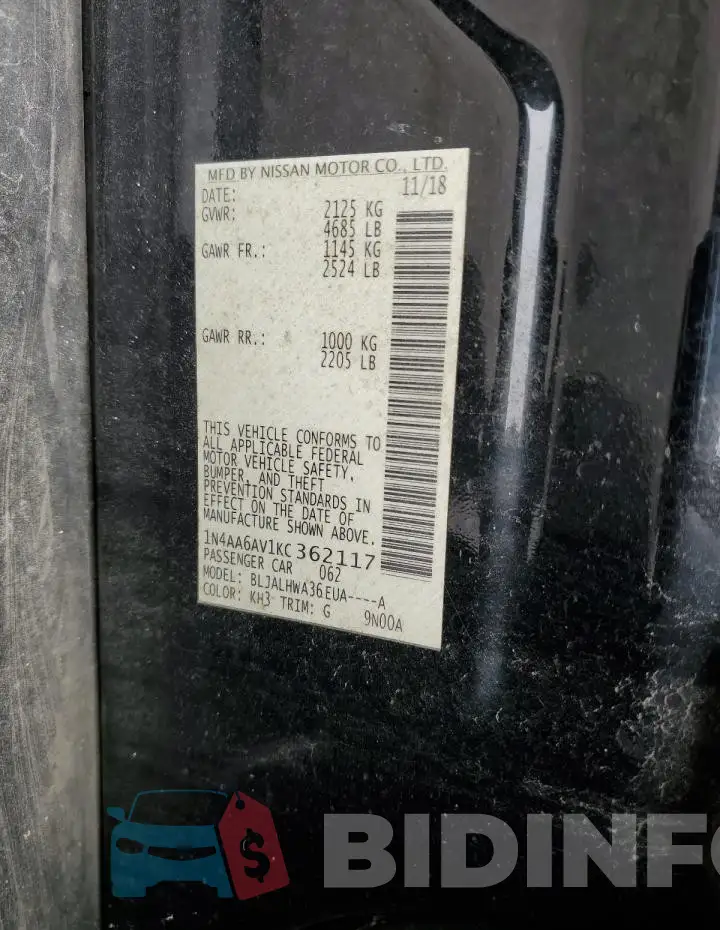1N4AA6AV1KC362117 Photo# 13