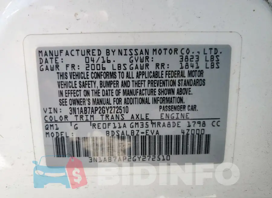 3N1AB7AP2GY272510 Photo# 12