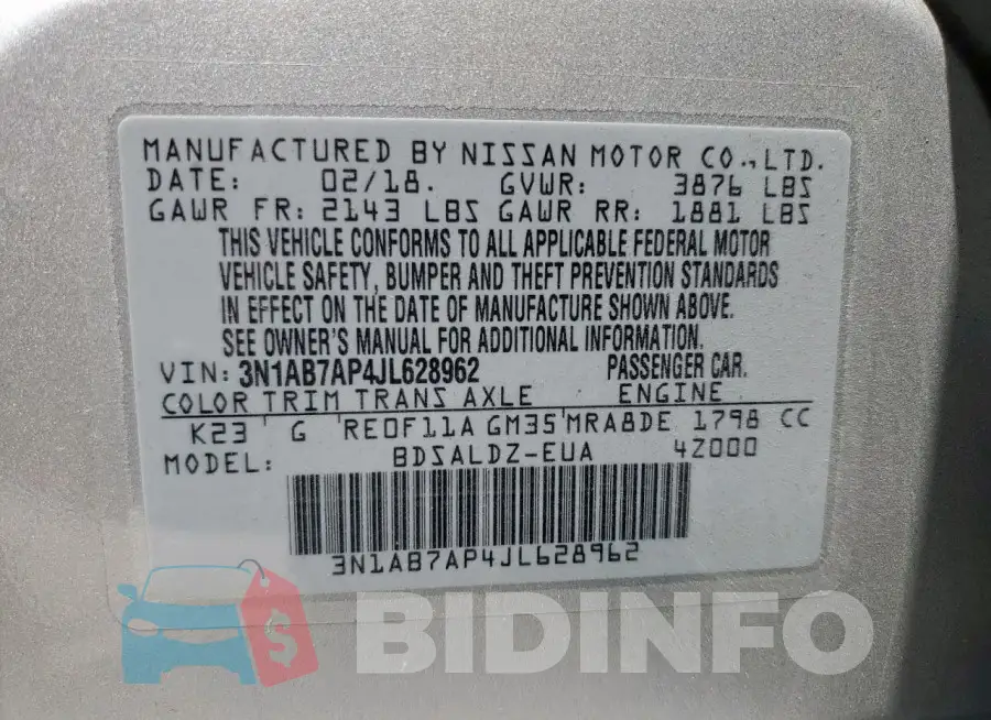 3N1AB7AP4JL628962 Photo# 13