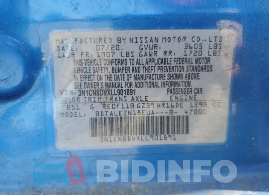 3N1CN8DVXLL901891 Photo# 12