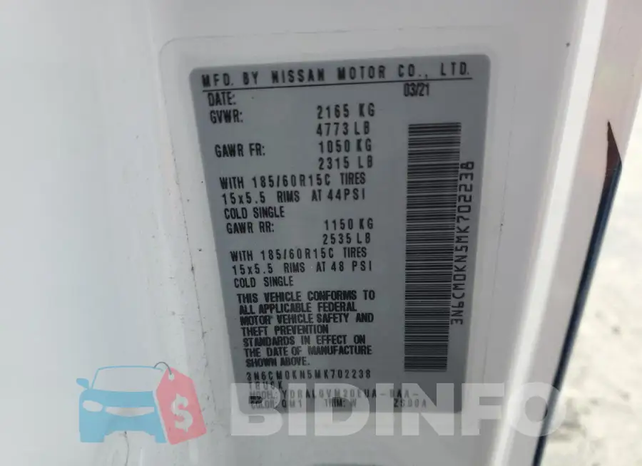 3N6CM0KN5MK702238 Photo# 12