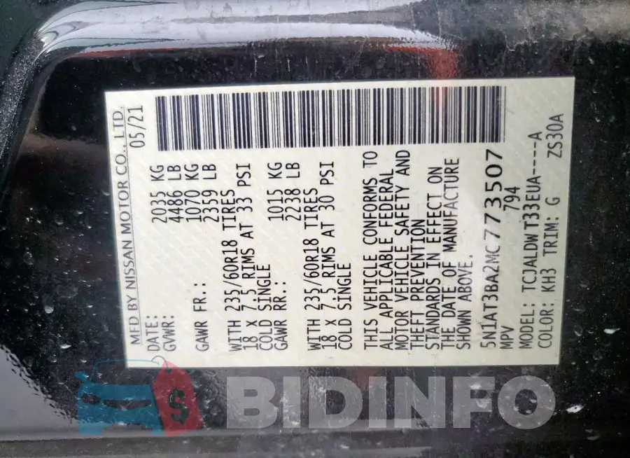 5N1AT3BA2MC773507 Photo# 14