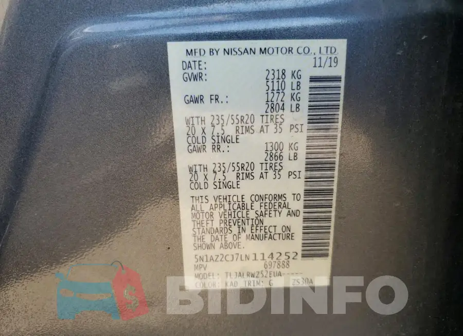 5N1AZ2CJ7LN114252 Photo# 13