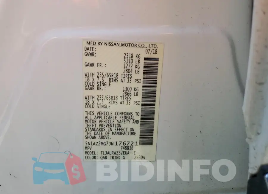 5N1AZ2MG7JN176721 Photo# 14