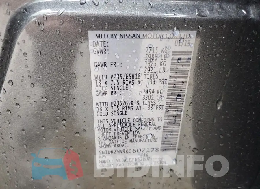 5N1DR2MN9KC607178 Photo# 13