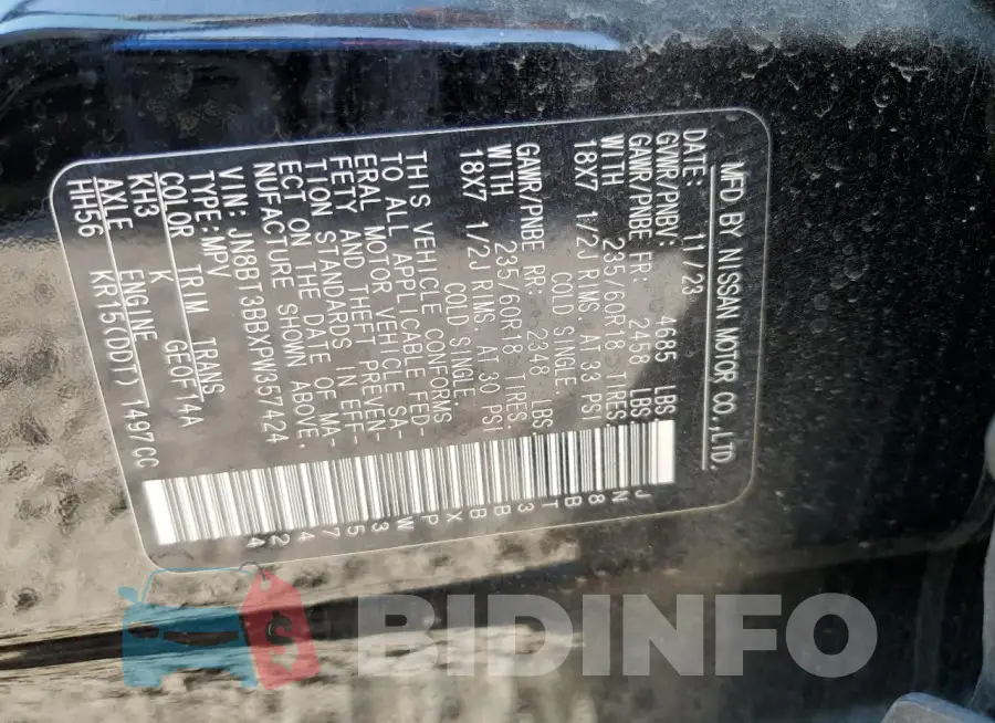JN8BT3BBXPW357424 Photo# 13