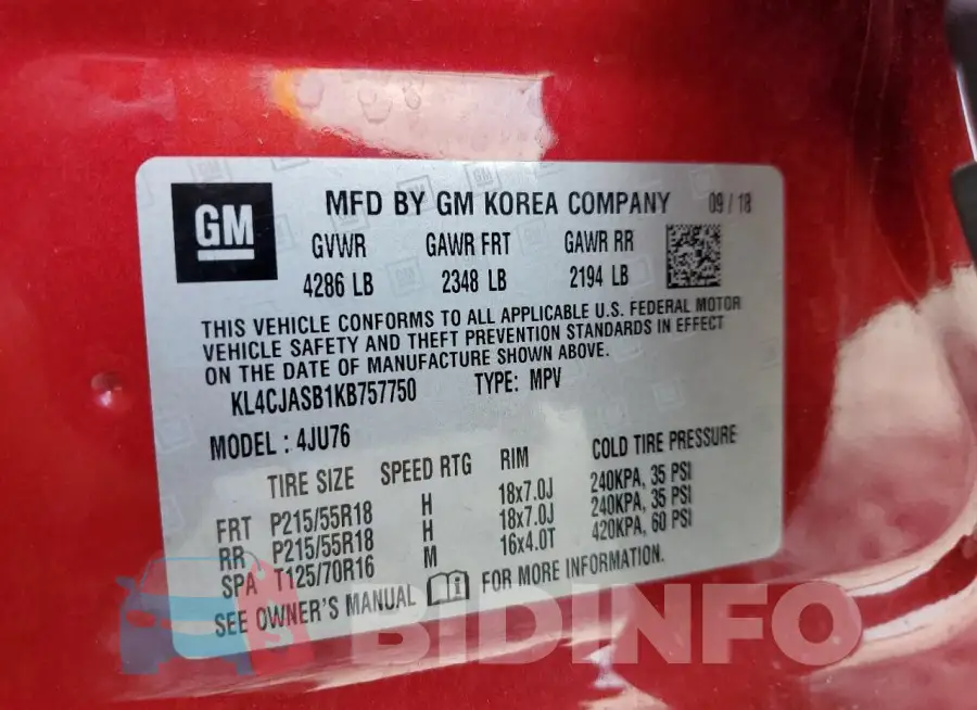 KL4CJASB1KB757750 Photo# 13