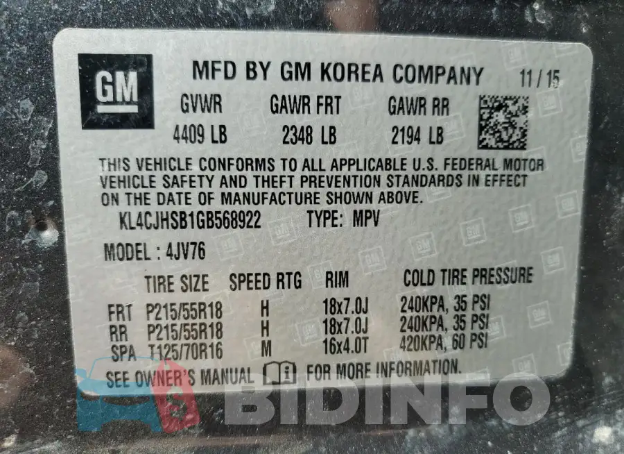 KL4CJHSB1GB568922 Photo# 14