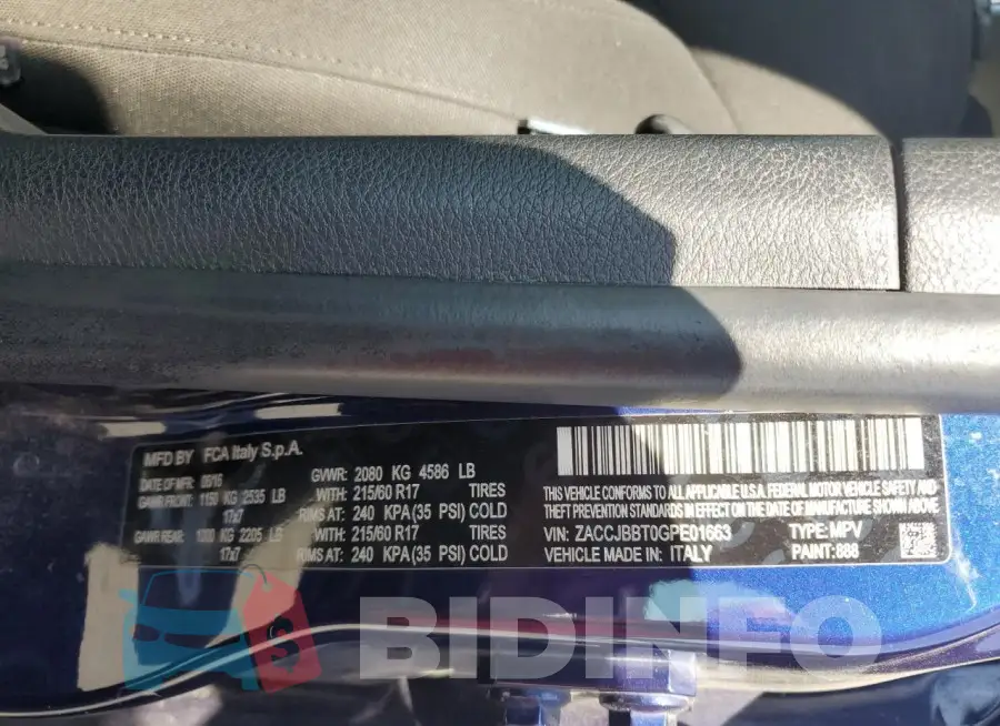 ZACCJBBT0GPE01663 Photo# 12