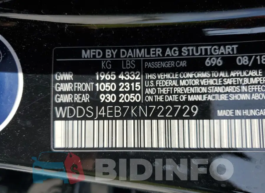WDDSJ4EB7KN722729 Photo# 12