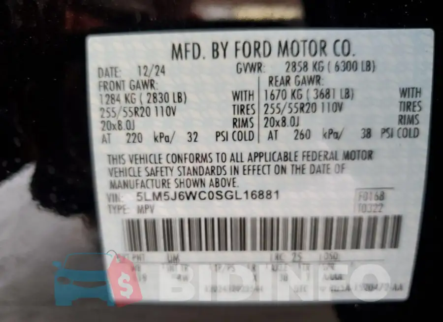 5LM5J6WC0SGL16881 Photo# 13