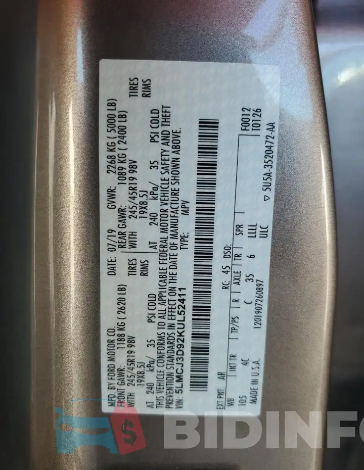 5LMCJ3D92KUL52411 Photo# 13