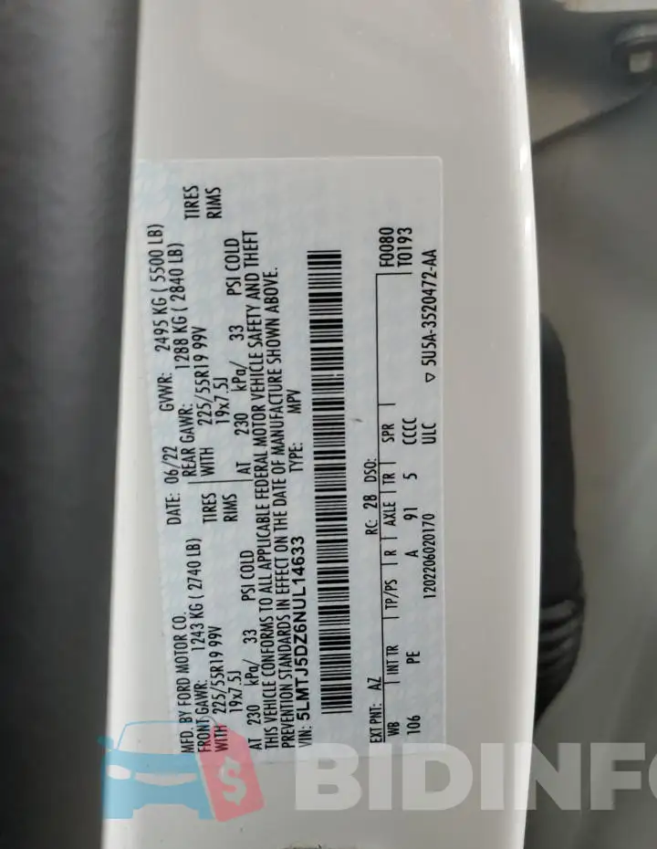 5LMTJ5DZ6NUL14633 Photo# 14