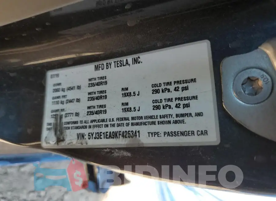 5YJ3E1EA9KF425341 Photo# 13