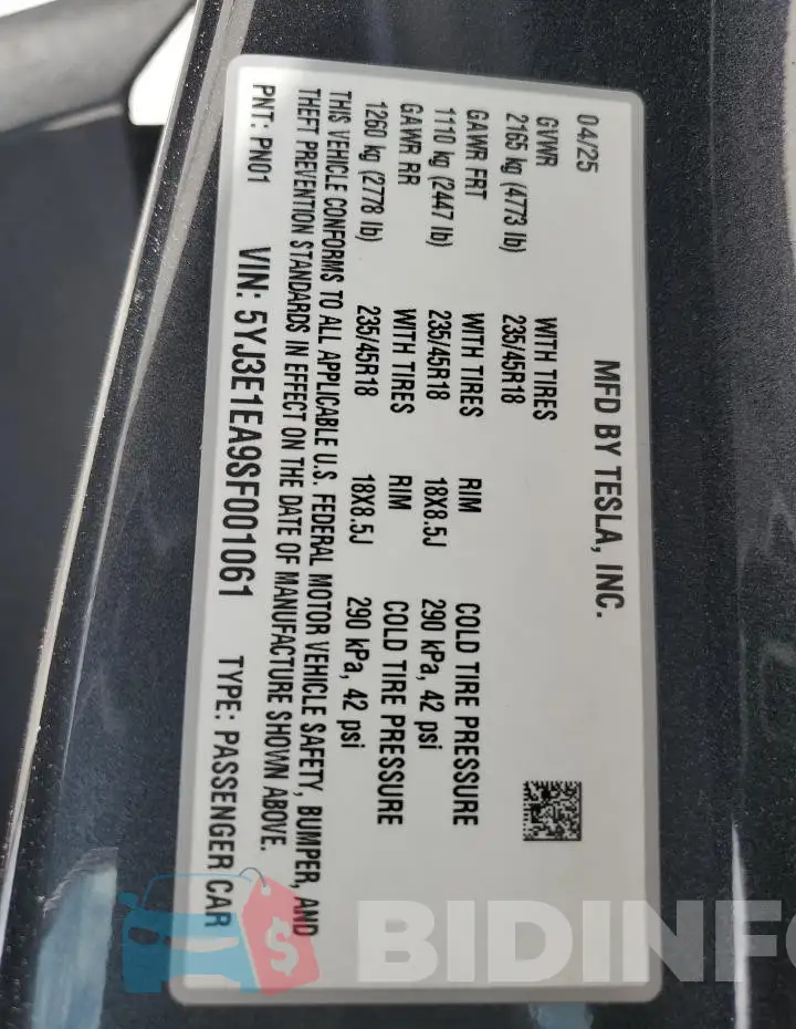 5YJ3E1EA9SF001061 Photo# 12