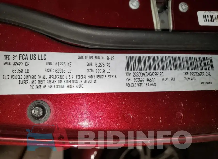 2C3CCAKGXKH706125 Photo# 12