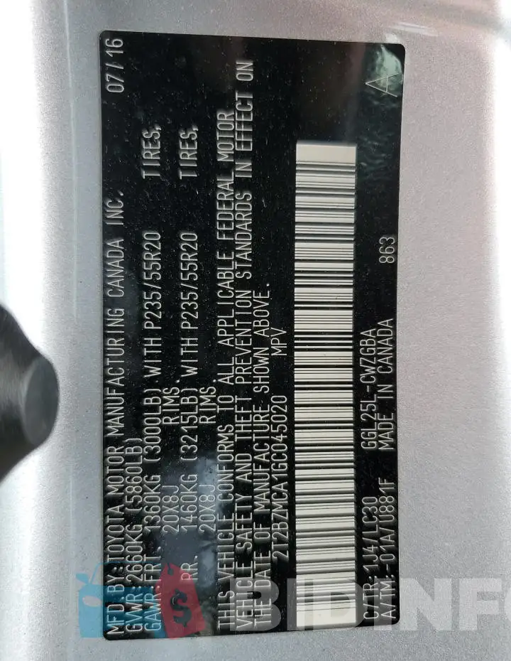 2T2BZMCA1GC045020 Photo# 13