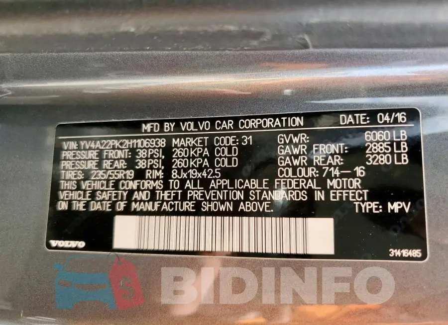 YV4A22PK2H1106938 Photo# 13